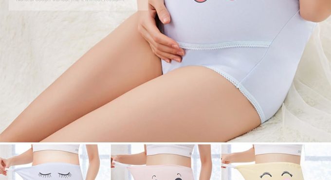 Cartoon Breathable High Waisted Briefs Belly Support Panties Pregnant Woman Adjustable Underwear cotton cute