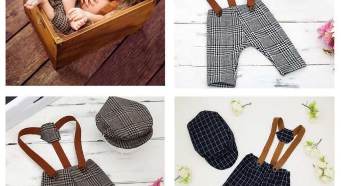 New Outfits Pants and Hat Set Baby Suit for Newborn Baby Photography Accessories Plaid Costume Infant Gentleman Formal Sets