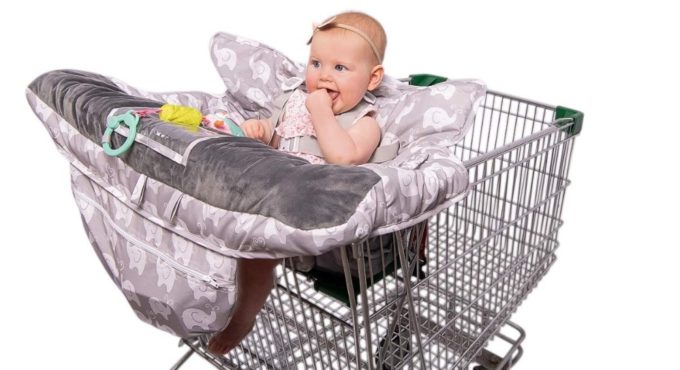 Luxury High-end 2-in-1 Baby Shopping Cart Cover & High Chair Covers with Safety Harness for Babies & Toddler (Unisex Grey)